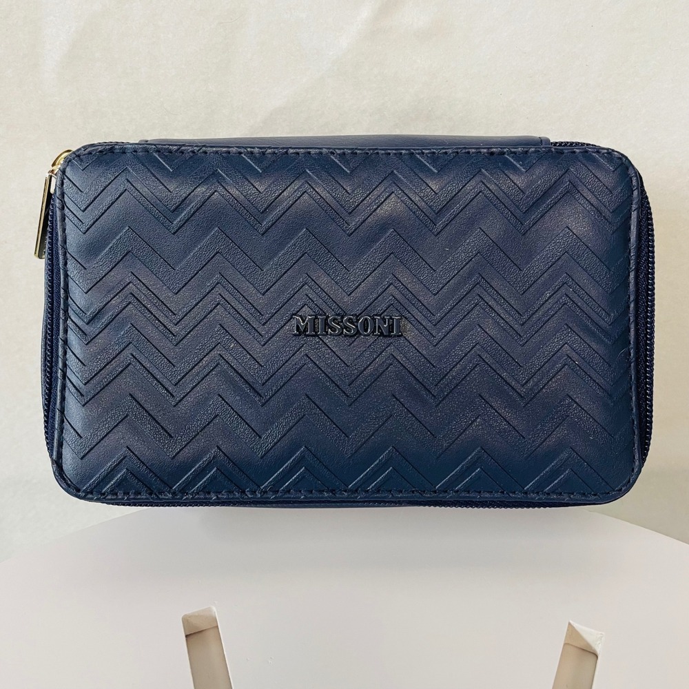 Missoni Delta Exclusive Navy Blue Cosmetic Travel Bag Organizer Zip Pouch